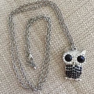Totally Cute Rhinestone Owl Pendant Necklace